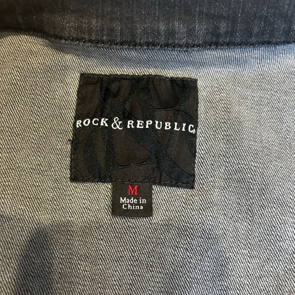 Rock & Republic Stretch Denim Jacket Black American Flag Size M - Picture 4 of 7